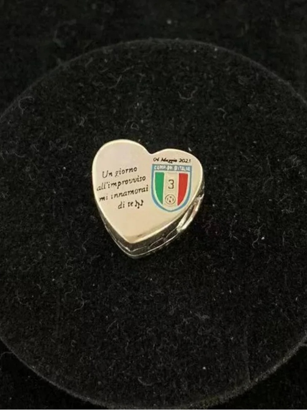 Pandora Silver Heart Charm with Tricolor Crest